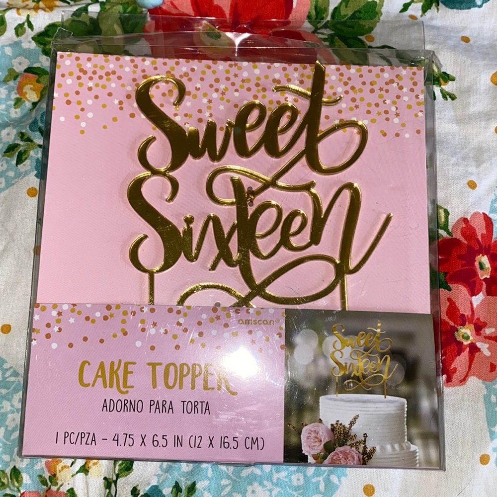 Gold Sweet 16 cake topper.
